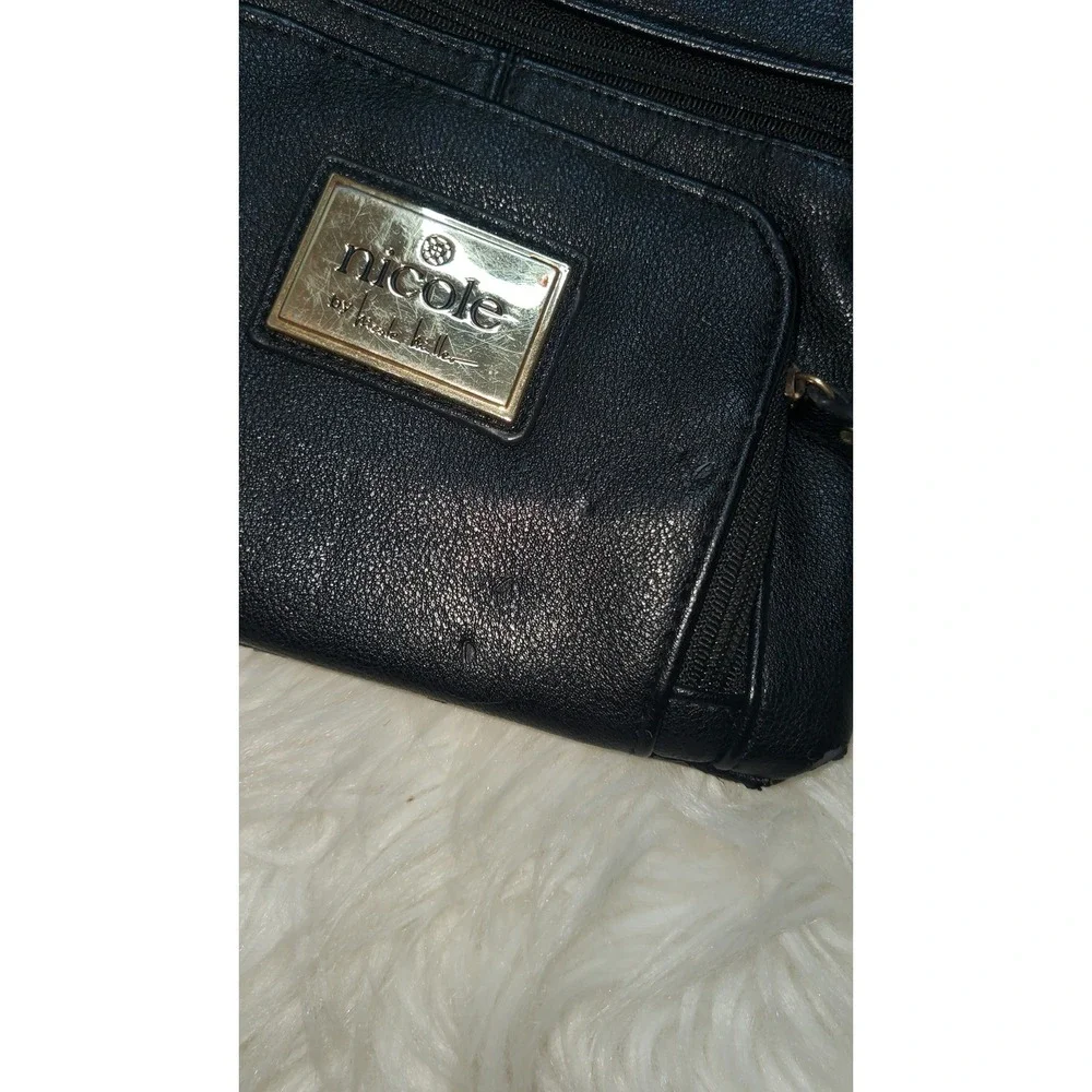 Nicole by Nicole Miller Black Crossbody Bag Multi Zipper Faux Leather Purse